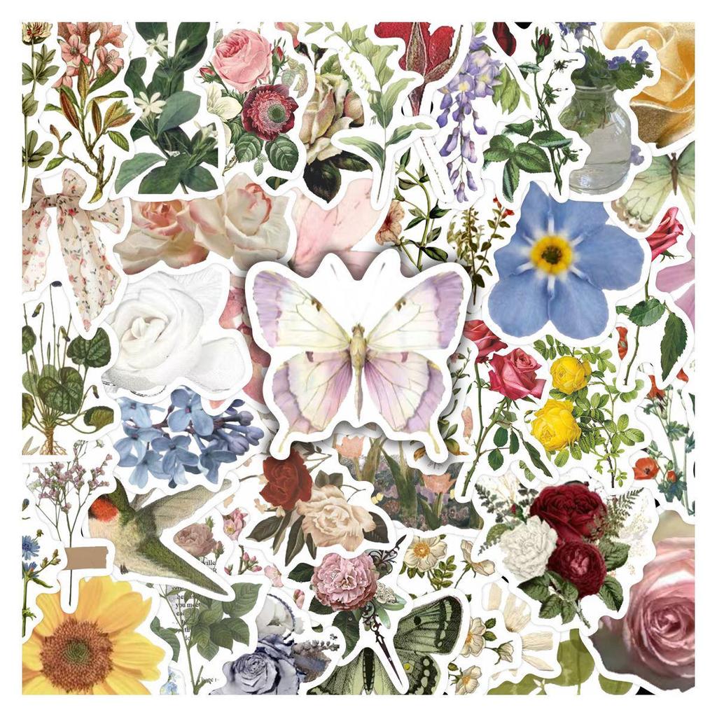 50 Watercolor Flower & Butterfly Stickers for Phone Cases, Journals, Laptops & DIY Decor