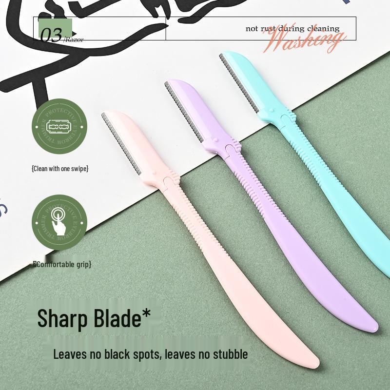 Beginner-Safe Eyebrow Razor with Protective Net - Straight Handle Trimming Tool