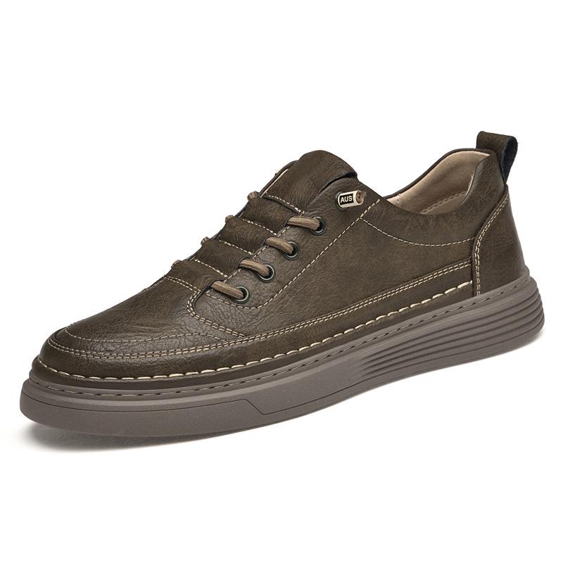 Retro Handmade Leather Sneakers: Men s & Women s Low-Top Casual Lace-up Shoes - Spring Trend 47 хаки