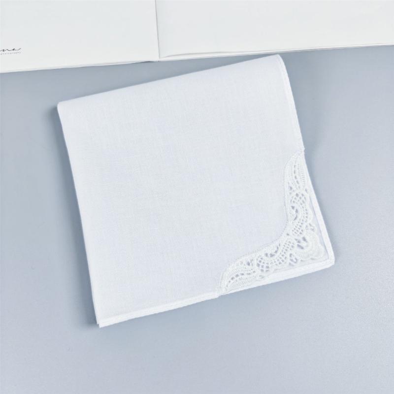 2Pcs French Lace Cotton Ladies Handkerchief with Lace Edge Handkerchiefs Breathable Ladies Hankies for Outdoor Commuting