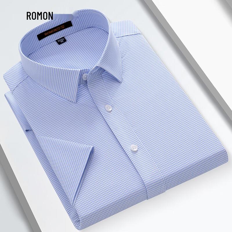 ROMON S Men's Bamboo Fiber Anti-Wrinkle Short-Sleeve Business Casual Shirt