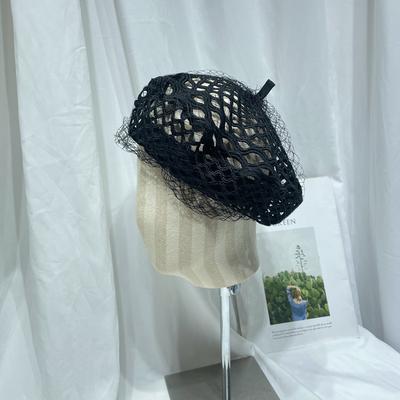 New Luxury Women Girl Lace Berets Denim Lady Flat Cap Mesh Fashion Street Cap Black Casual Hat For Female