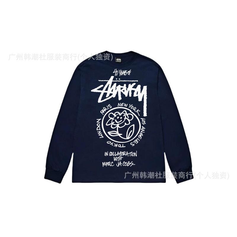 3. Cross-border Stuart long-sleeved printed t-shirt American trendy cylindrical cloth casual loose men and women the same style