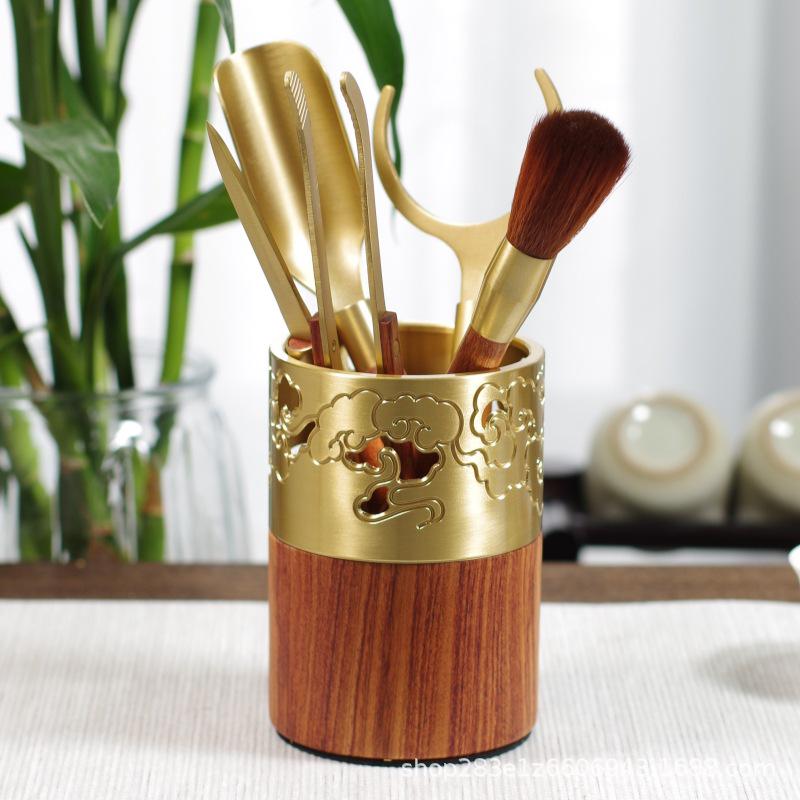 Ebony & Copper Wood Lotus Tea Ceremony Set - Tea Tongs, Anti-scalding Gentlemen Tools