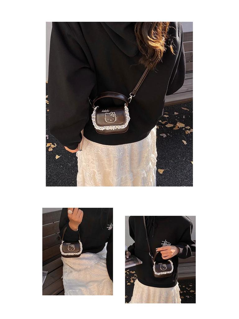 2025 Retro Kitten Girls' Lace Crossbody Bag & Coin Purse: Fashionable Parent-Child Handbag