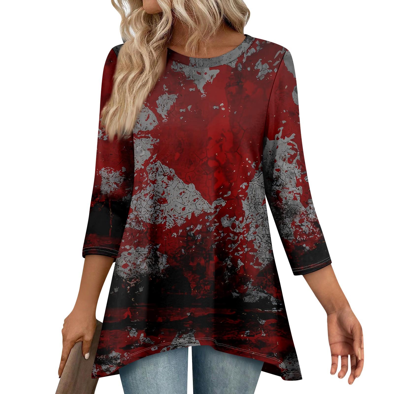 

Туники для женщин Свободного кроя Топы с принтами Рукав 3/4 Женские топы с асимметричным подолом L чёрный