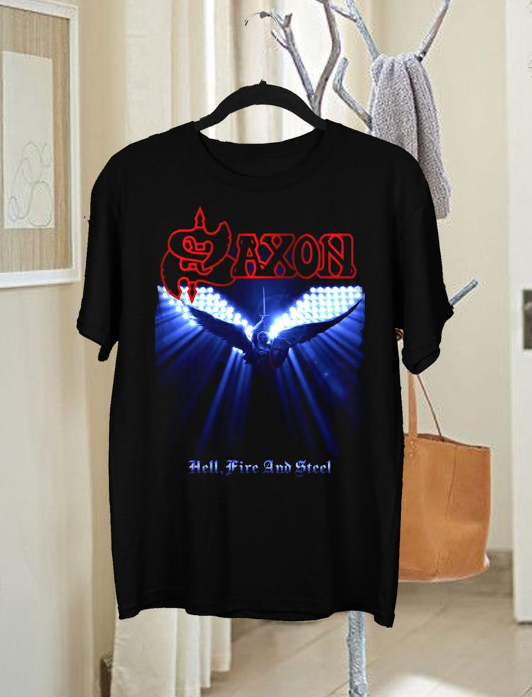Saxon Band Hell, Fire And Steel Tour T Shirt Black All Size Gift Unisex T-Shirt S
