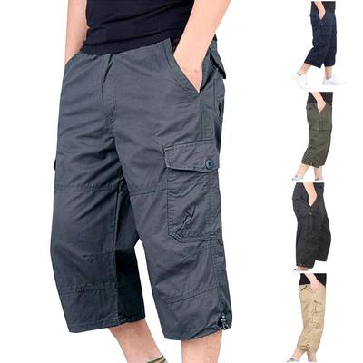 Masculino primavera verão plus size cor sólida shorts de trabalho casual multi-bolso ao ar livre calças sete minutos