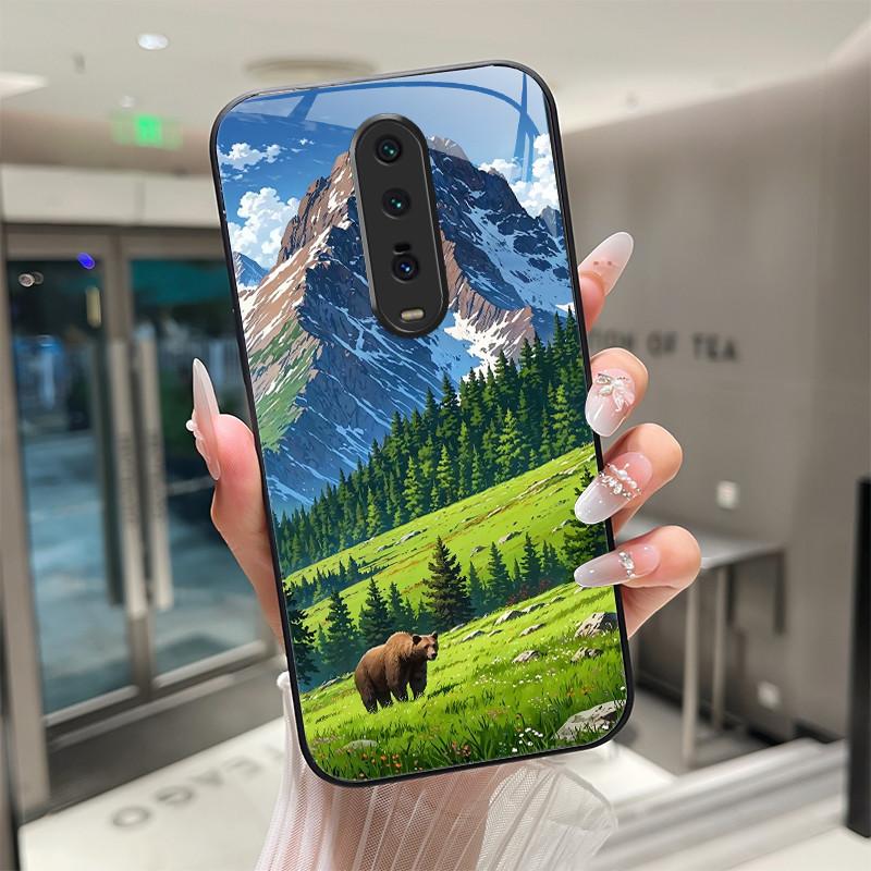 Cute Cartoon Cats Flower Case For Xiaomi Mi 9T Redmi K20 Pro Poco F2 Tempered Glass Phone Case Protective Back Cover Hard Shell