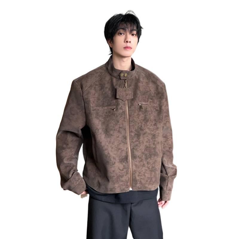 Men's Retro Stand Collar PU Leather Motorcycle Jacket - Spring Casual Design