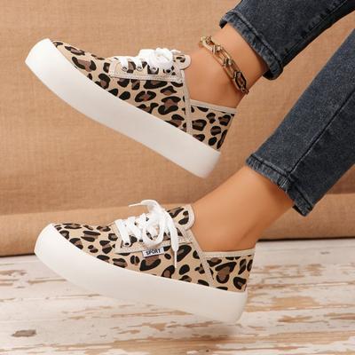 Fashion Stylish Leopard Print Sneakers Women Spring Chunky Canvas Shoes Teen Woman Vulcanized Sneaker Tennis Platform Shoes Plimsolls