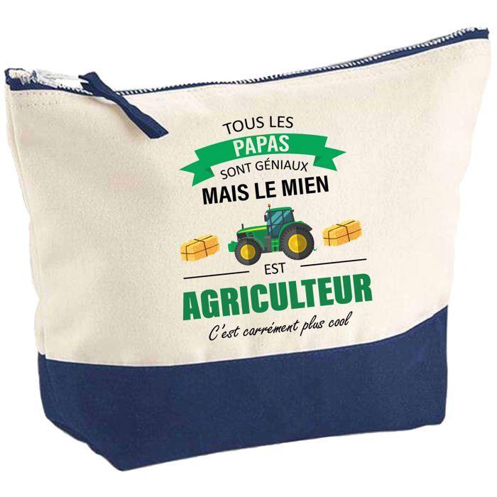 Trousse de maquillage - PLANETEE - Papa Agriculteur (fond bleu) - Grand format - Coton - Impression HD