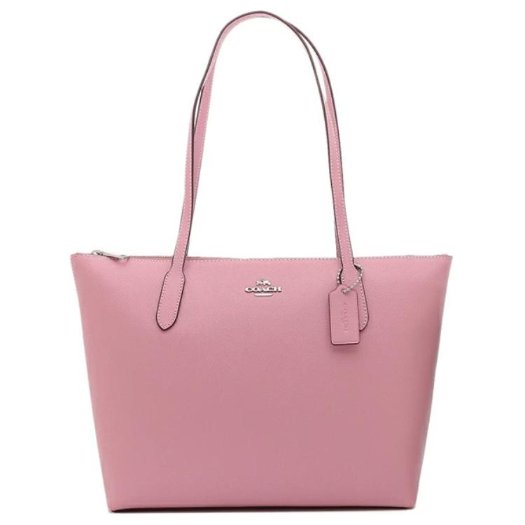 

Coach 30 Brand Logo Zipper Closure Leather Tote Shopping Bag Handheld Shoulder Bag Large Women Tote Pink F4454-SVQU Basic Set (Bag+Dust Bag)
