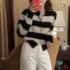 Osmanthus Stitch Color Block Wool Cardigan - Women's Loose-Fit, Slimming, Versatile Knit Stripe Jacket Top