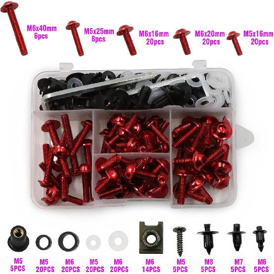 Worldmotop Fairing Bolt Kit Screws Fasteners Universal Compatible With Yamaha Honda Kawasaki Suzuki BMW,Fairing Bolt Kits Metric Bolts And Nuts
