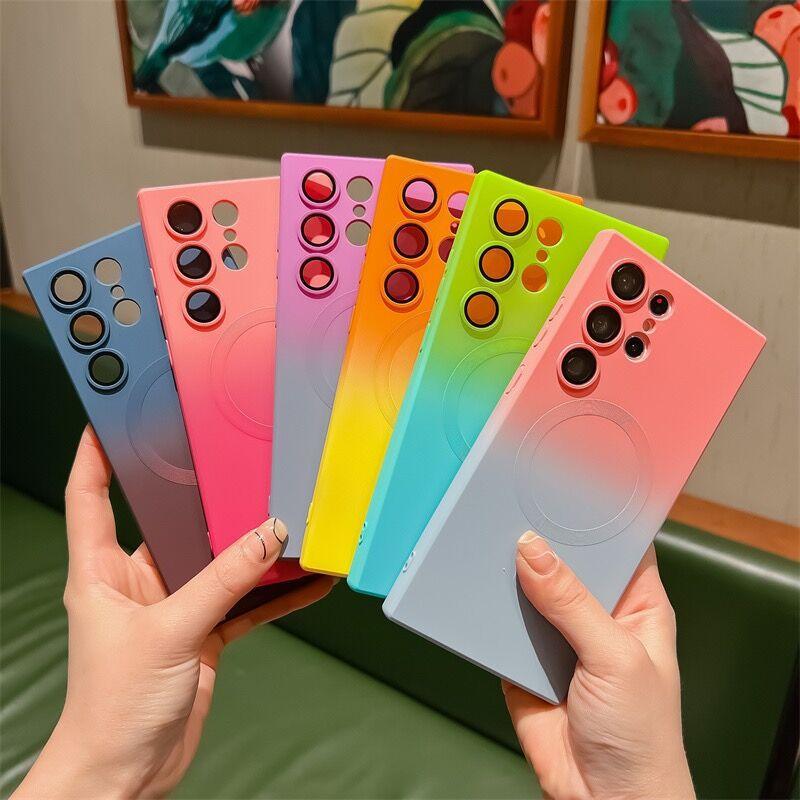 Suitable for Samsung S23ultra Liquid Silicone Gradient Magnetic Suction Phone Case S22 Anti Fall TPU Soft Shell with Lens Film
