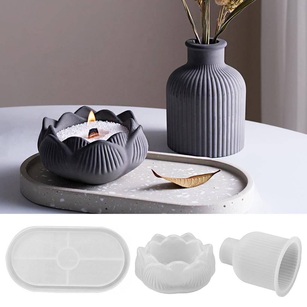 DIY Concrete Craft Silicone Mold Set Vase Candlestick Tray Storage Box Plaster Resin Mold Home Decor Supplies Table Ornaments