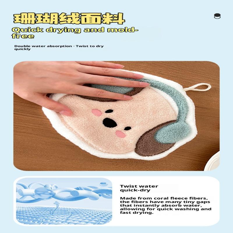 Kawaii Cartoon Hand Towel Double-Layer Coral Velvet Drying Wiping Towels Hanging Style Absorbent Towel