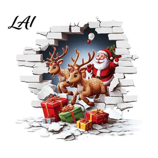 Funny Gift for Christmas Santa Claus Toilet Sticker Elk And Box Print 3D Waterproof PVC Wall Clings Decal Removable Sticker Bathroom Stickers