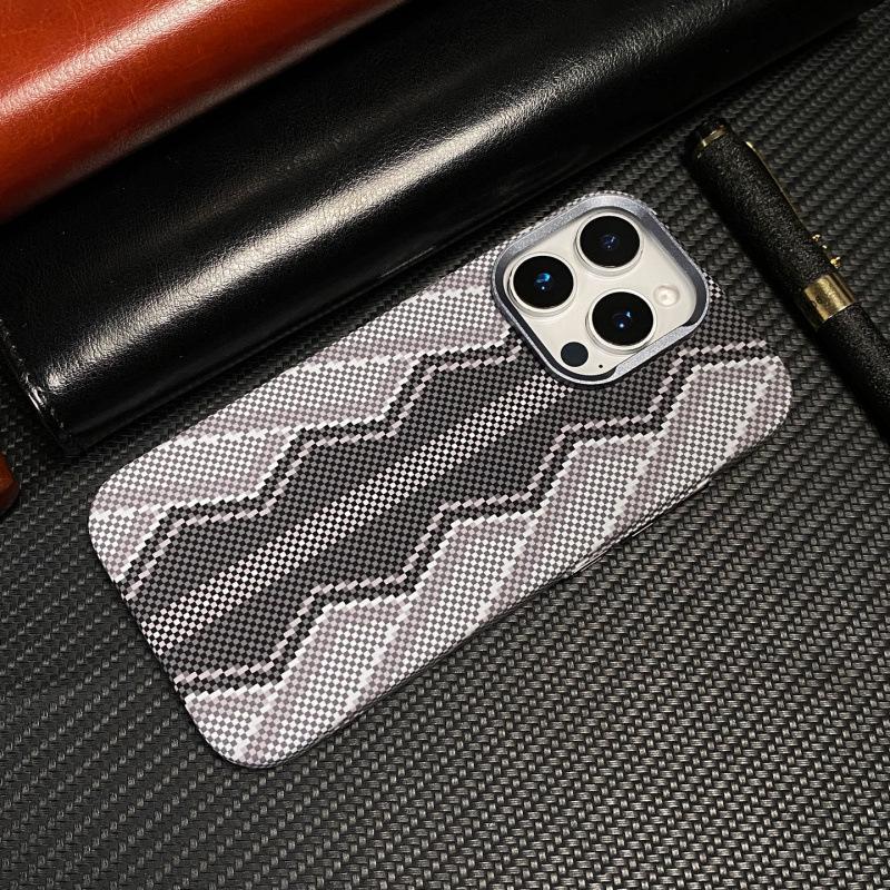 iPhone 17 Pro Max Red Snake Kevlar Magnetic Case, Compatible with Apple 16, Skin-Feel PC Protection