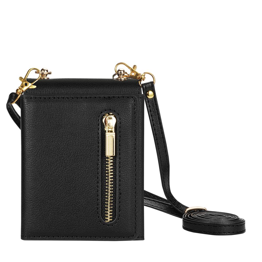 Crossbody Lanyard Leather Wallet Case for Samsung Galaxy Z Flip 7 FE 6 5 4 3 5G Flip6 Flip7 Metal Zipper Card Holder Phone Cover