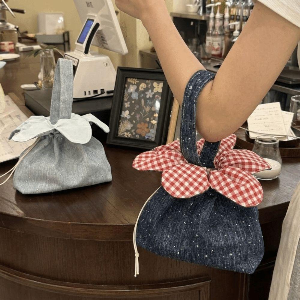 Canvas Drawstring Bag Nylon Irregular Handbag INS Flower Shape Bucket Bag Vacation
