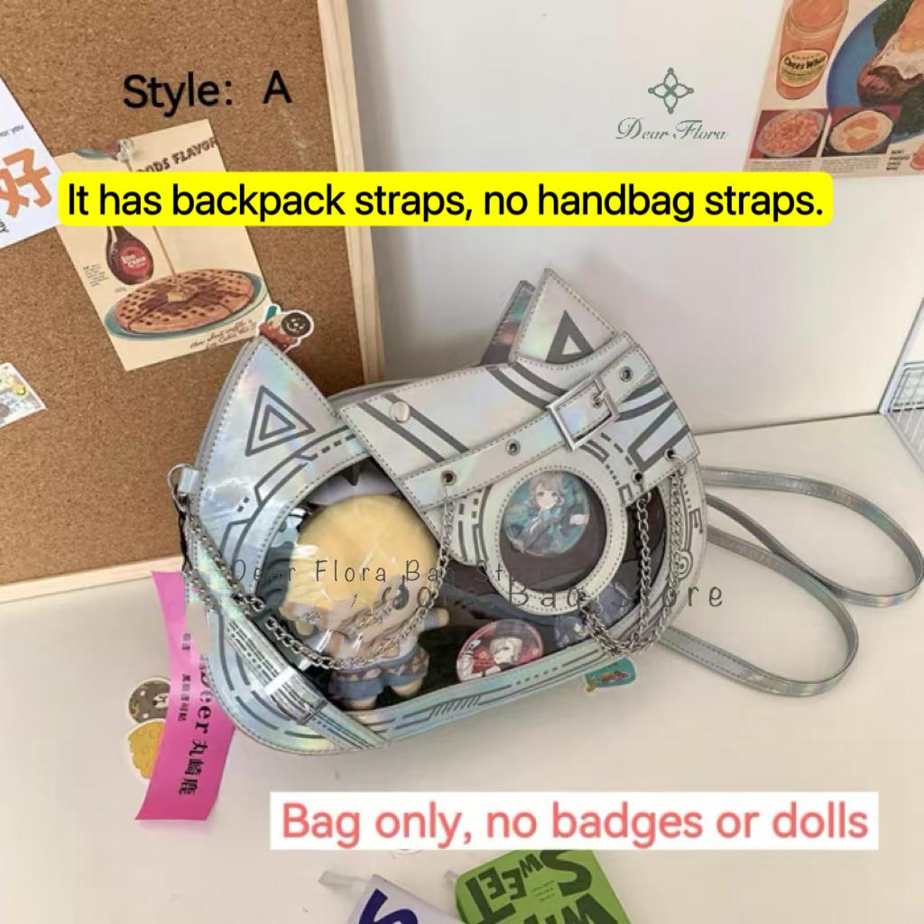 

Y2K Kawaii Cat Ita Bag Cute PU Backpack Girls Transparent Pocket Harajuku Crossbody Bag Women s Fashion DIY Display Shoulder Bag 35x28x7cm