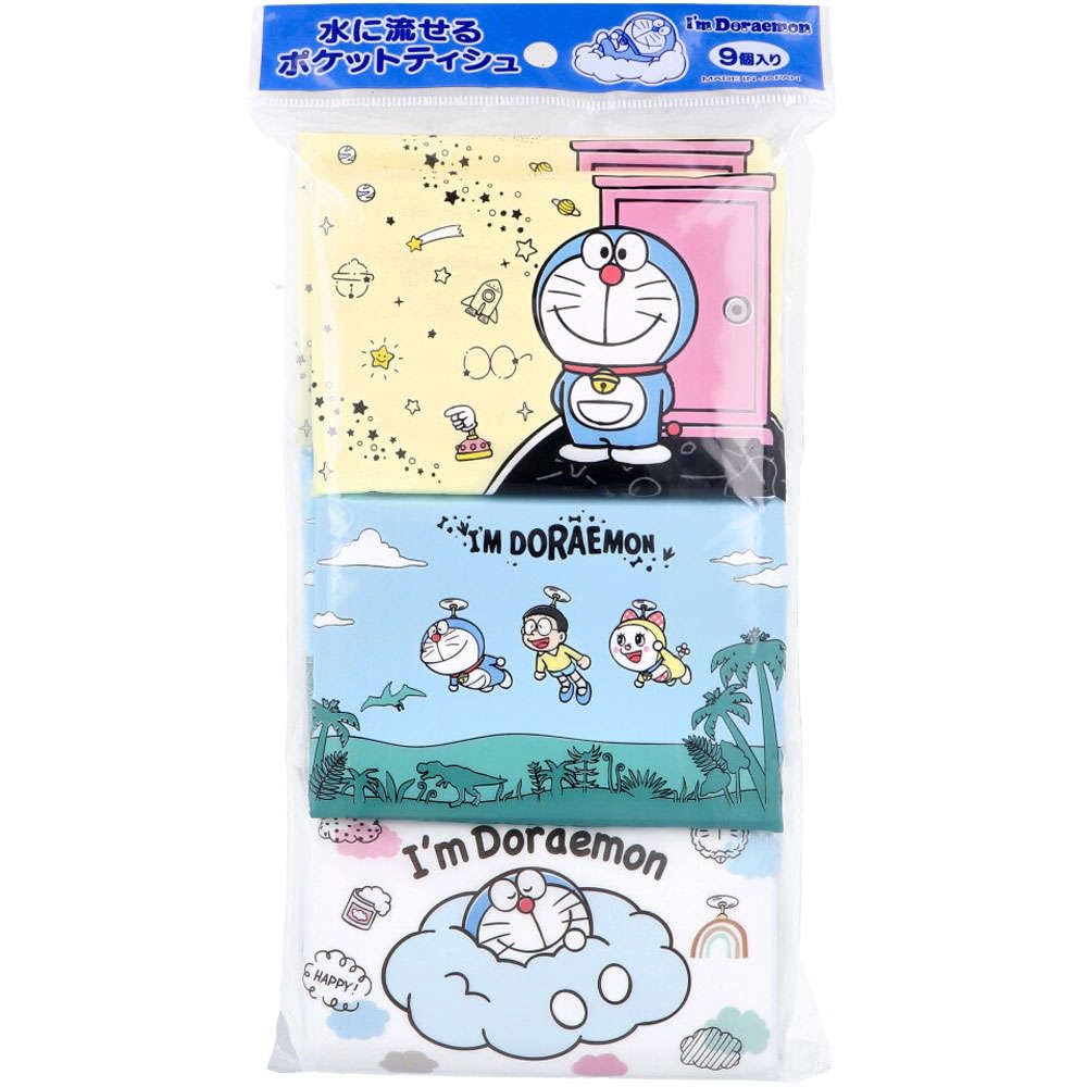 Flushable Pocket 16 tissues x 9 packs Tissues, I m Doraemon, (8 pairs)