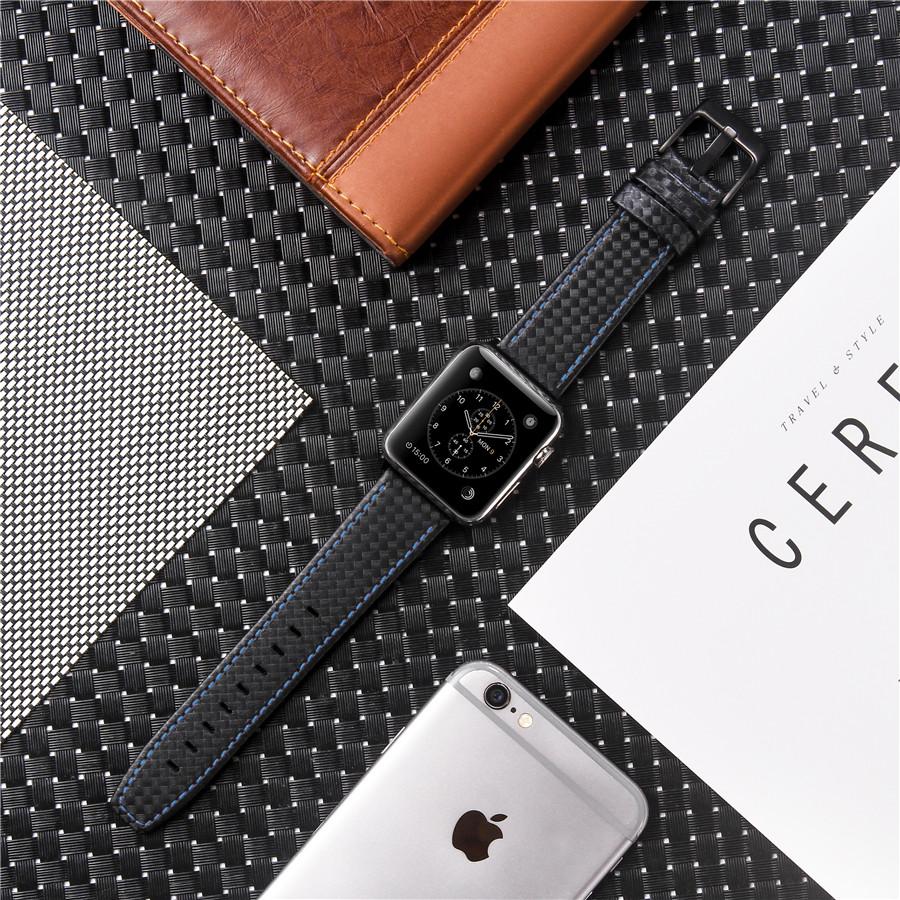 Fashion  Leather Carbon Fiber Strap for Apple Watch 9 8 7 Ultra Buckle Watch Bands for IWatch6 5 4 3SE 40 44 41 45mm 49mm Buckle Band Accessories