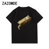Zazomde 260g Hip Hop Cotton T Shirt Unisexs Short Sleeve O Neck T Shirt Top Quality Oversized Toast Cat Print Tee T Shirt For Unisex