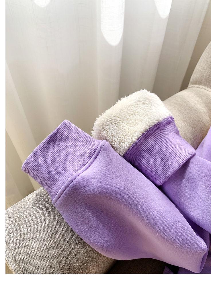 Women's Loose Lambswool Sweatshirt - Korean Style Casual Plus Velvet Thick Top for Autumn/Winter 2023.