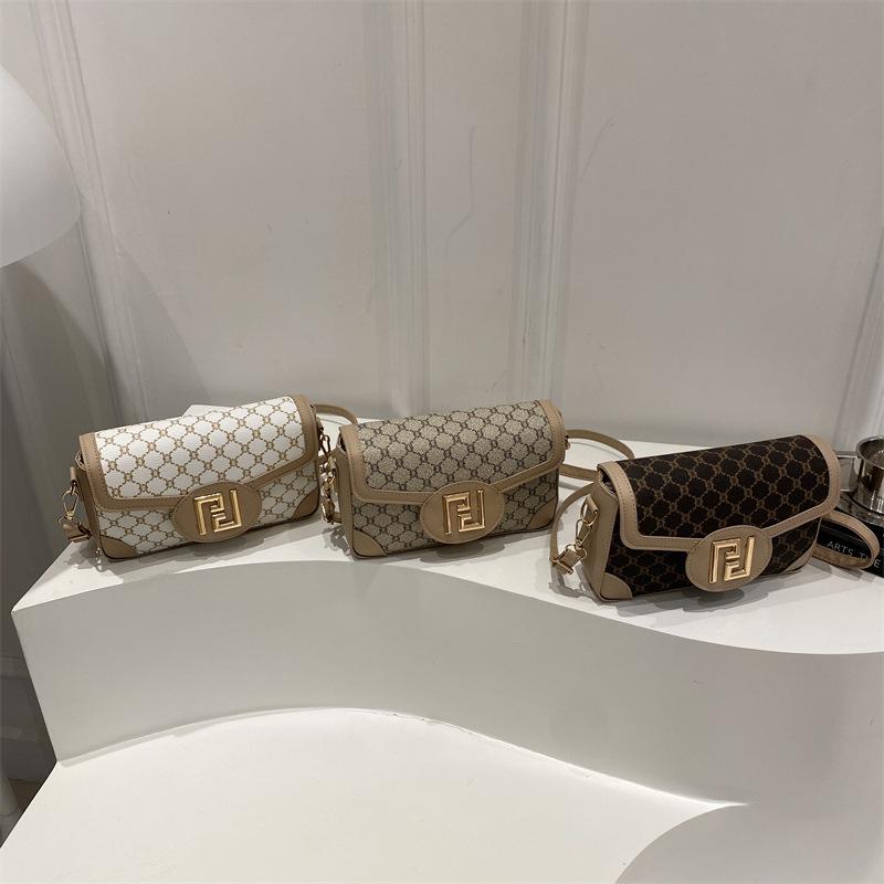 Retro niche small square bag women's new trend single shoulder oblique span bag versatile printed commuter armpit bag