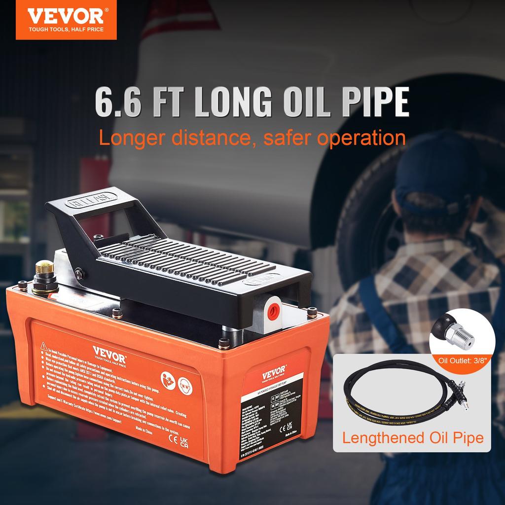 VEVOR Air Hydraulic Pump, 6895 Bar 1.9L Reservoir, NPT 10mm Oil Outlet, NPT 6.4mm Inlet, 2m Pipe