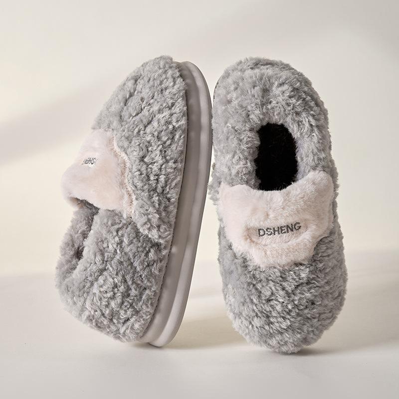 Bow cotton slippers female cute autumn and winter new home warm thick bottom ladies couple household fluffy slippers