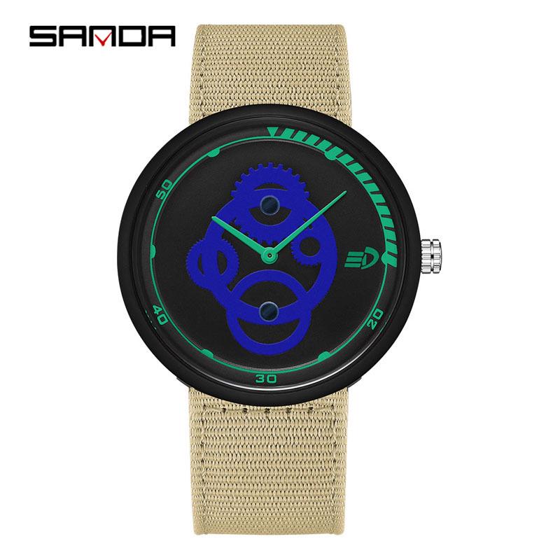 Sanda Unisex Nylon Strap Silent Quartz Watch - Simple Color Block Design for Casual Sports  Exams