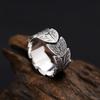 Trendy Brand Leaf Pattern Ring for Men, Retro Fashionable Index Finger Ring with Adjustable Opening