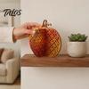 Thanksgiving Seasonal Tabletop Decor Wooden Pumpkin Decor, Vintage Striped Hollow Carved Ornament Halloween Tiered Tray Ornaments for Home Party,