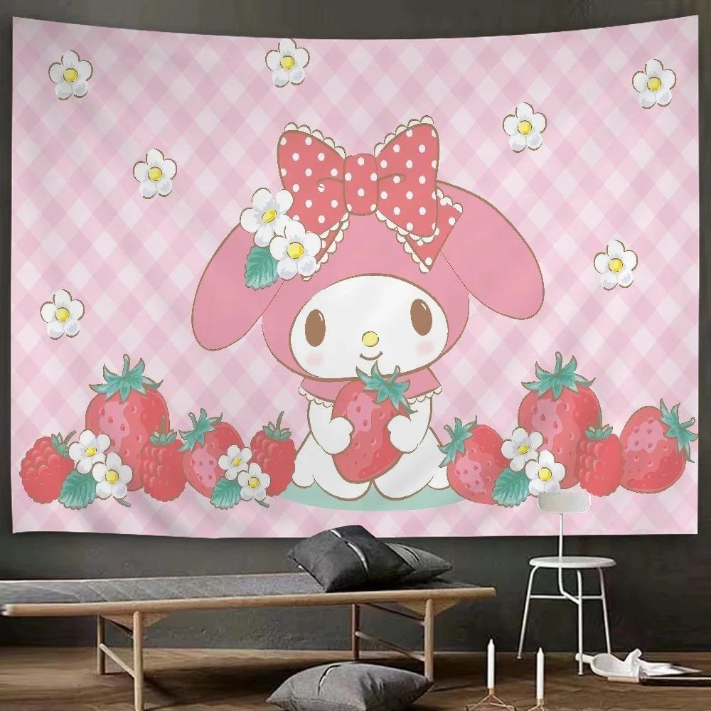 Cute Colors Anime Characters Printed Tapestry Sanrio My Melody Tapestry Room Decoration Home Decoration Bedroom Wall Hanging