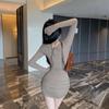 2025 Spring & Autumn French Retro Sexy Bodycon Drawstring Dress for Women