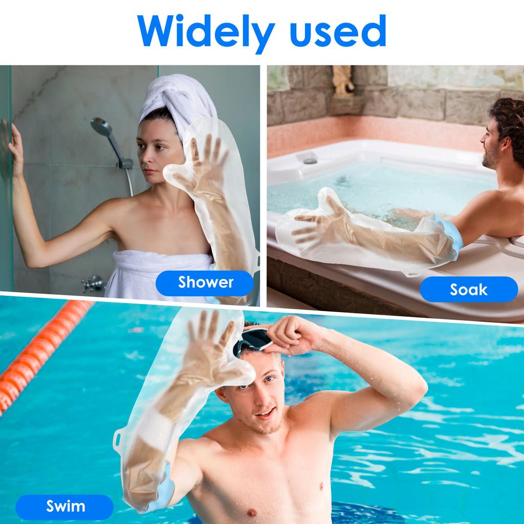 Waterproof Cast Cover Short Palm/Long Arm Shower Arm Protector with Elastic Opening Soft Comfortable Wound Bathing Bag for Adult