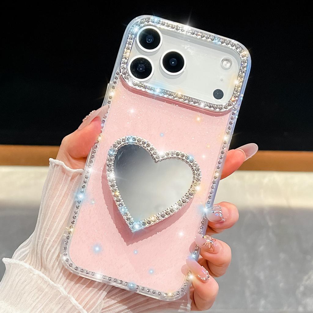 Love Mirror Stand Mobile Phone Case for Apple 17Air Fashion 16E Glitter Powder 15PROMAX Glitter Diamond Case
