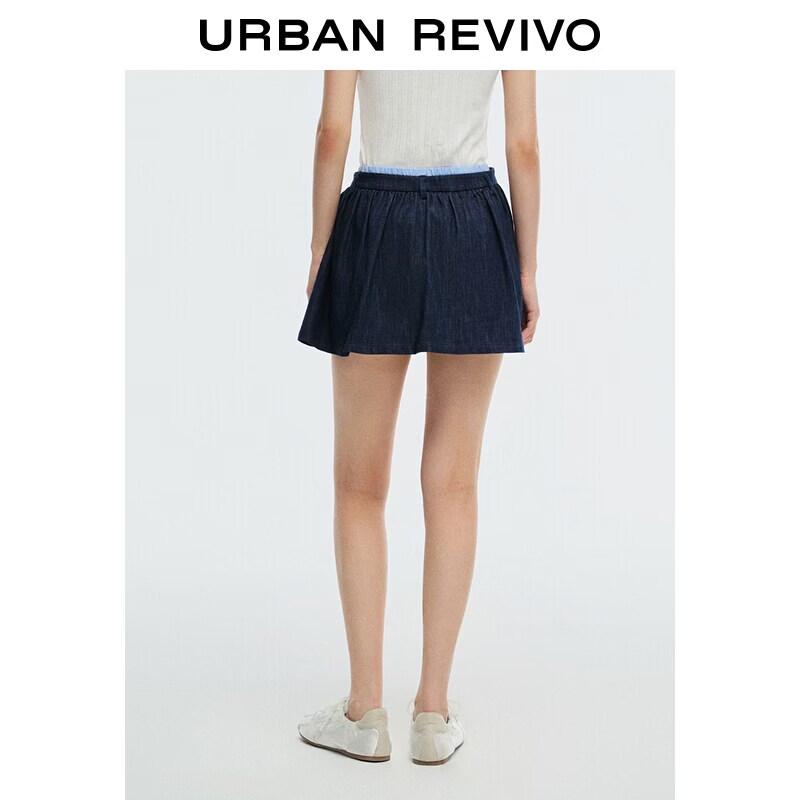 UR2026 Women's Casual Plaid Waist Denim Mini Skirt