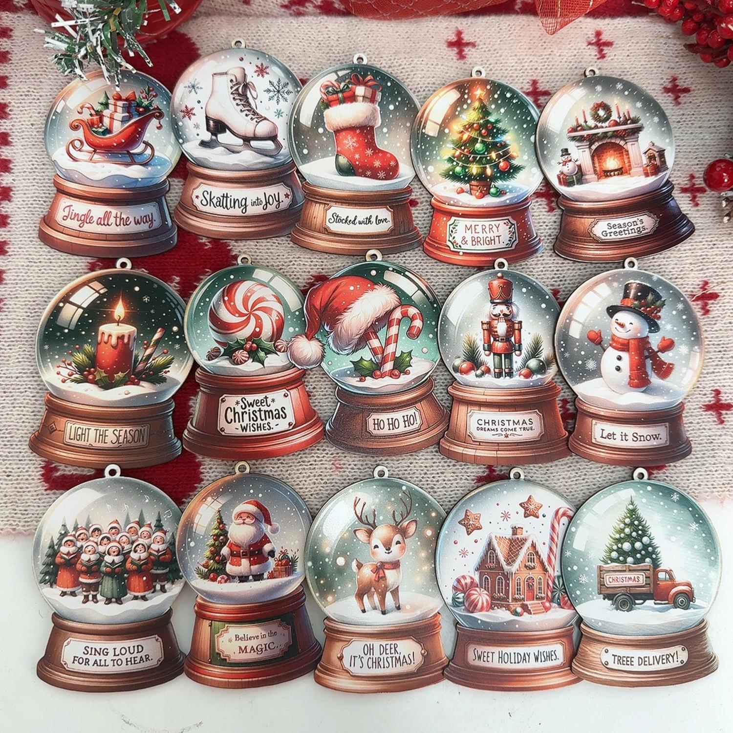 

Christmas Crystal Ball 5D Diamond Painting Snowflakes Elk Ball New Year Festive Party Wooden Snowball Ornament Drop Pendants 1 Set (15pcs)
