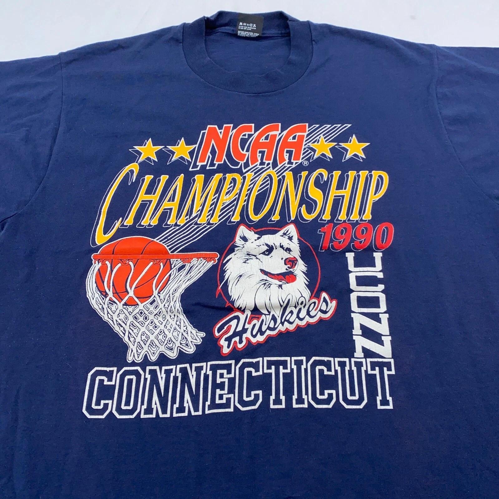 vtg 90s NCAA CHAMPIONSHIP CONNECTICUT HUSKIES UNIVERSITY T-Shirt L basketball M