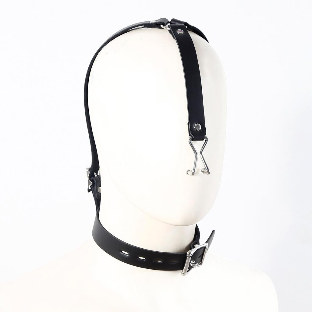 PU Leather Harness Face Mask Cool Black Headgear BDSM Bondage Restraint Ball Mouth Gag Sex Toys for Couples Adult Games 18+