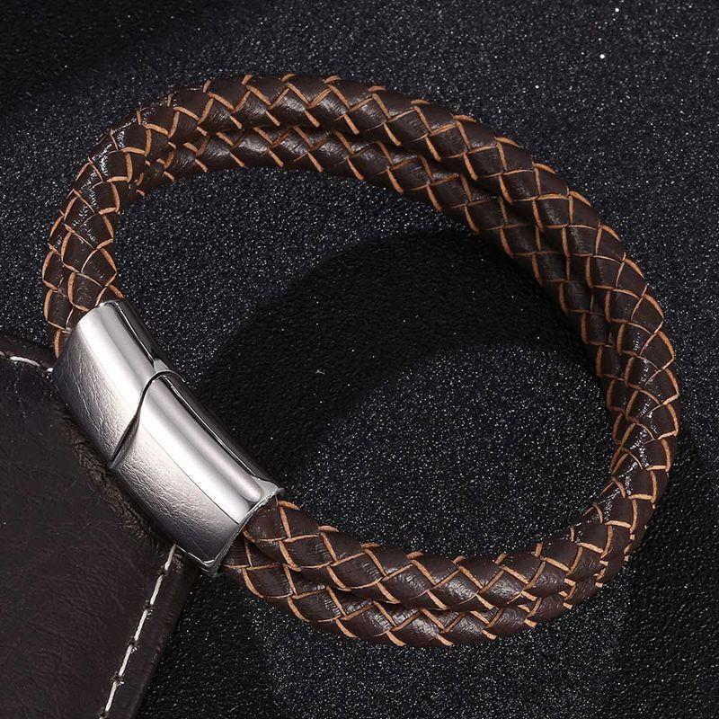 Vintage Double Layer Braided Brown Men Genuine Leather Bracelet Charms Man Jewelry Bracelet Gift