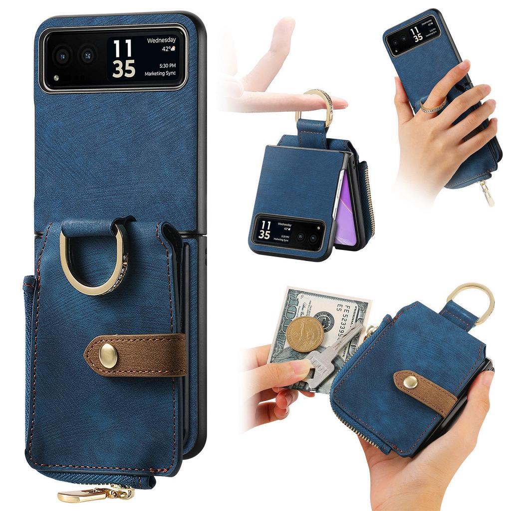 Funda de Cuero Moto Razr60 Ultra con Ranuras para Múltiples Tarjetas y Soporte de Anillo