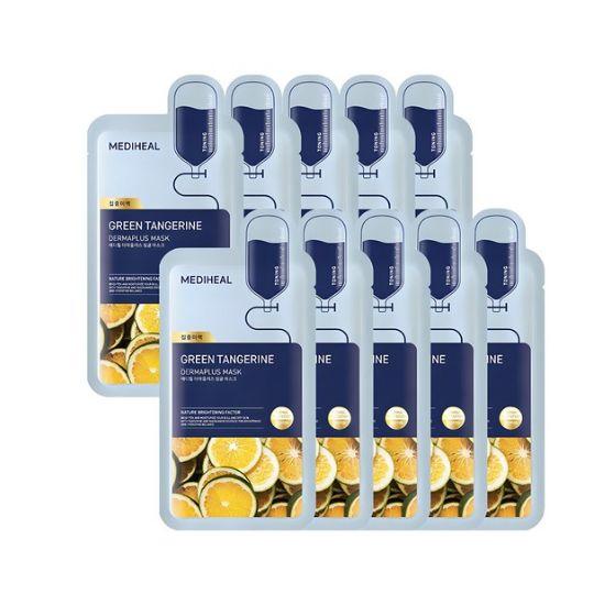MEDIHEAL Derma Plus Green Tangerine Brightening Vitamin Sheet Mask 10pcs