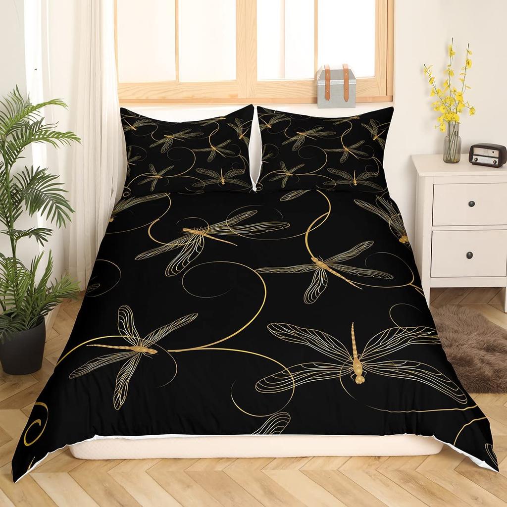 Comforter Colorful Dragonfly Women Kids Girls Floral Botanical Pattern Room Decor Bedding Set Queen King