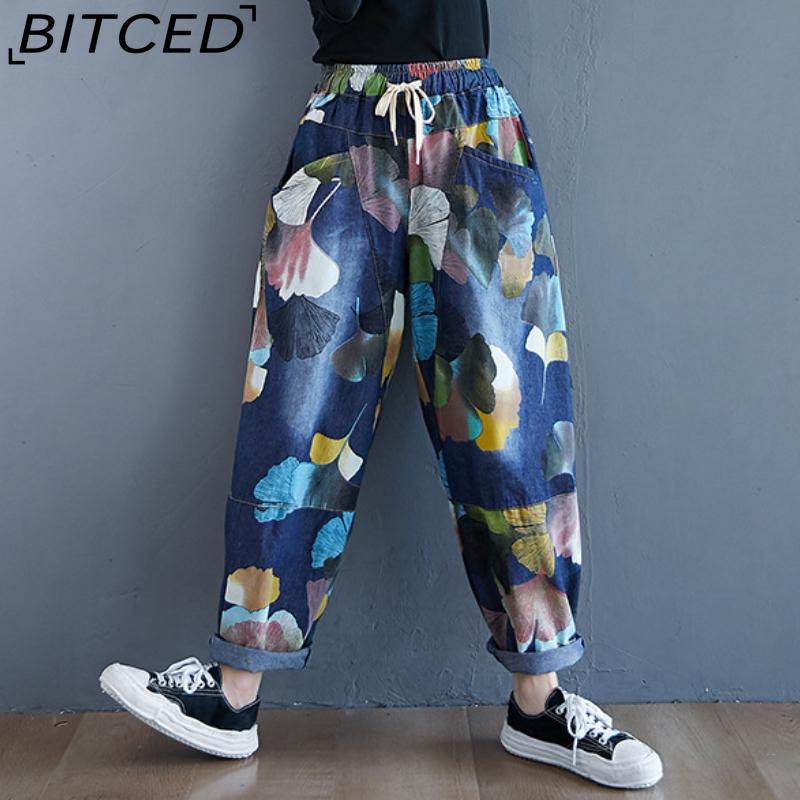 

BITCED Осенне-зимние художественные ретро-принты, свободные брюки большого размера Harun Broad Radish с принтом M